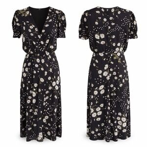 Madewell Faux-Wrap Midi Dress Sz 0 Ecovero Black Dark Floral Cottagecore Modest